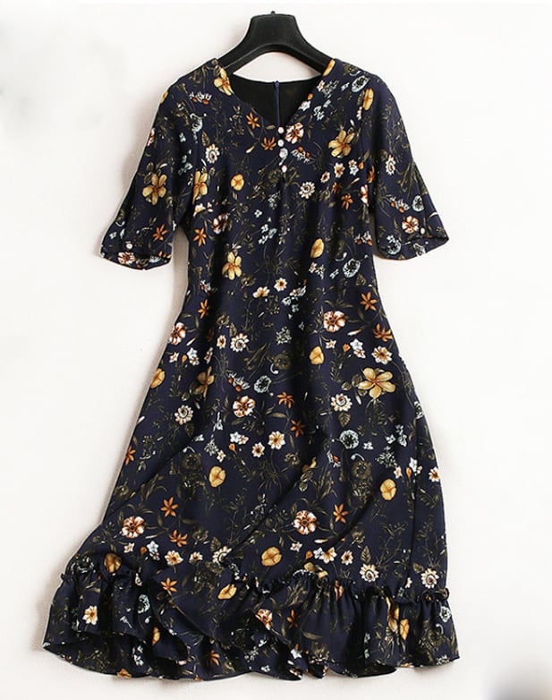 VÁY ĐUÔI CÁ HỌA TIẾT HOA CỎ DN1204001