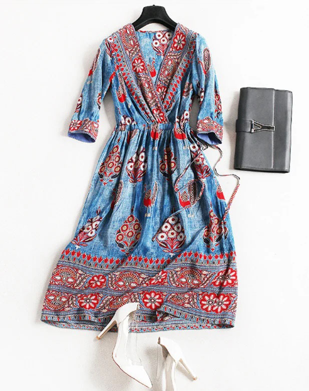 VÁY CỔ TIM HỌA TIẾT THỔ CẨM DN1304028